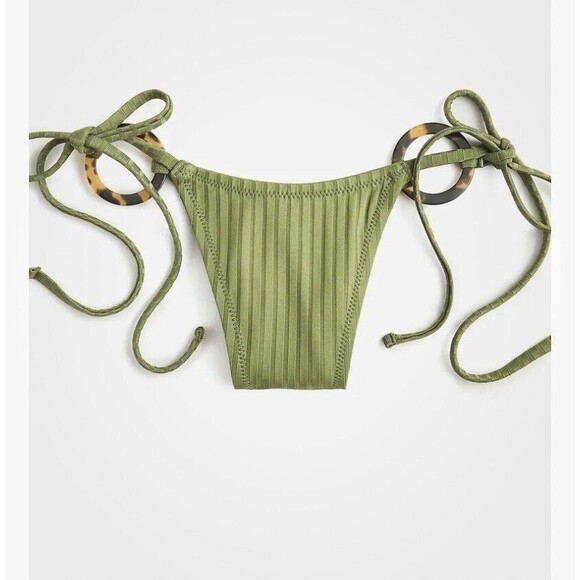 J. Crew Bikini Women Small Wide Rib Curved Waist Cheeky String Bottom Green NWT - Picture 1 of 8